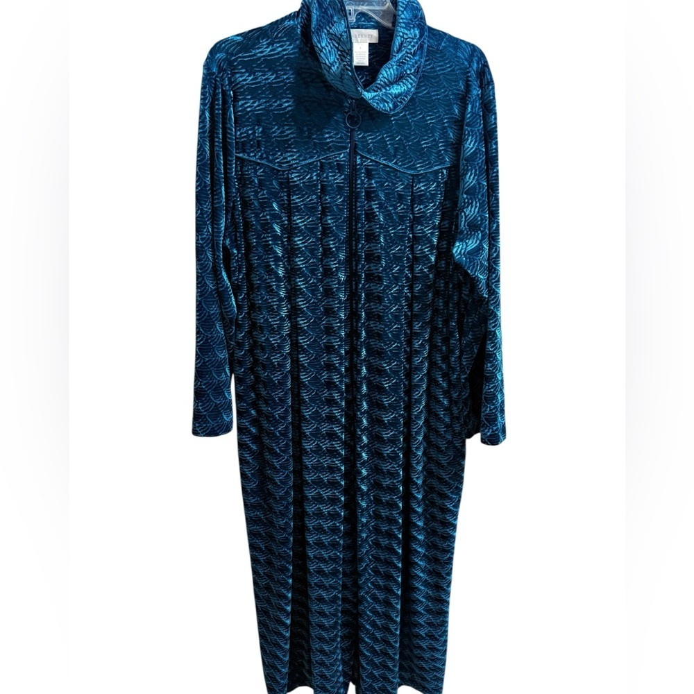 Vintage Cabernet Teal Crushed Velvet Hostess Lounge Gown Large